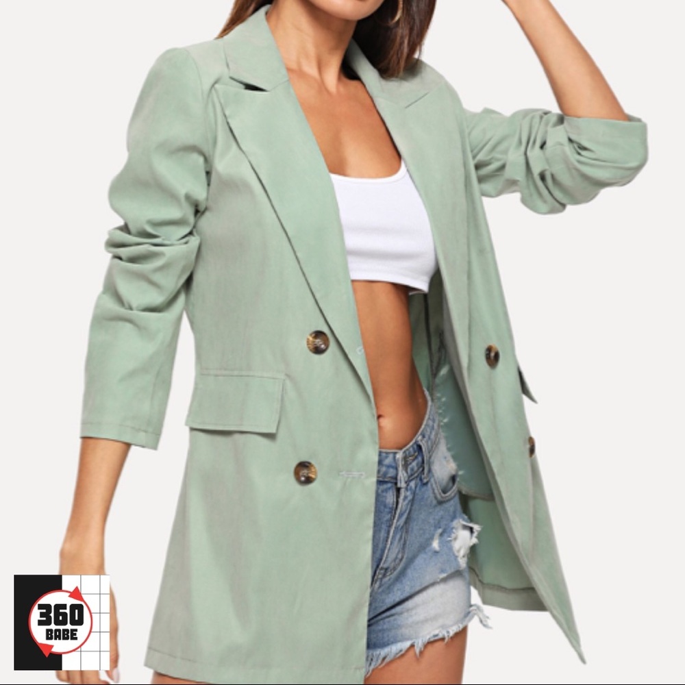 Shein Double Breasted Solid Blazer Mint Green